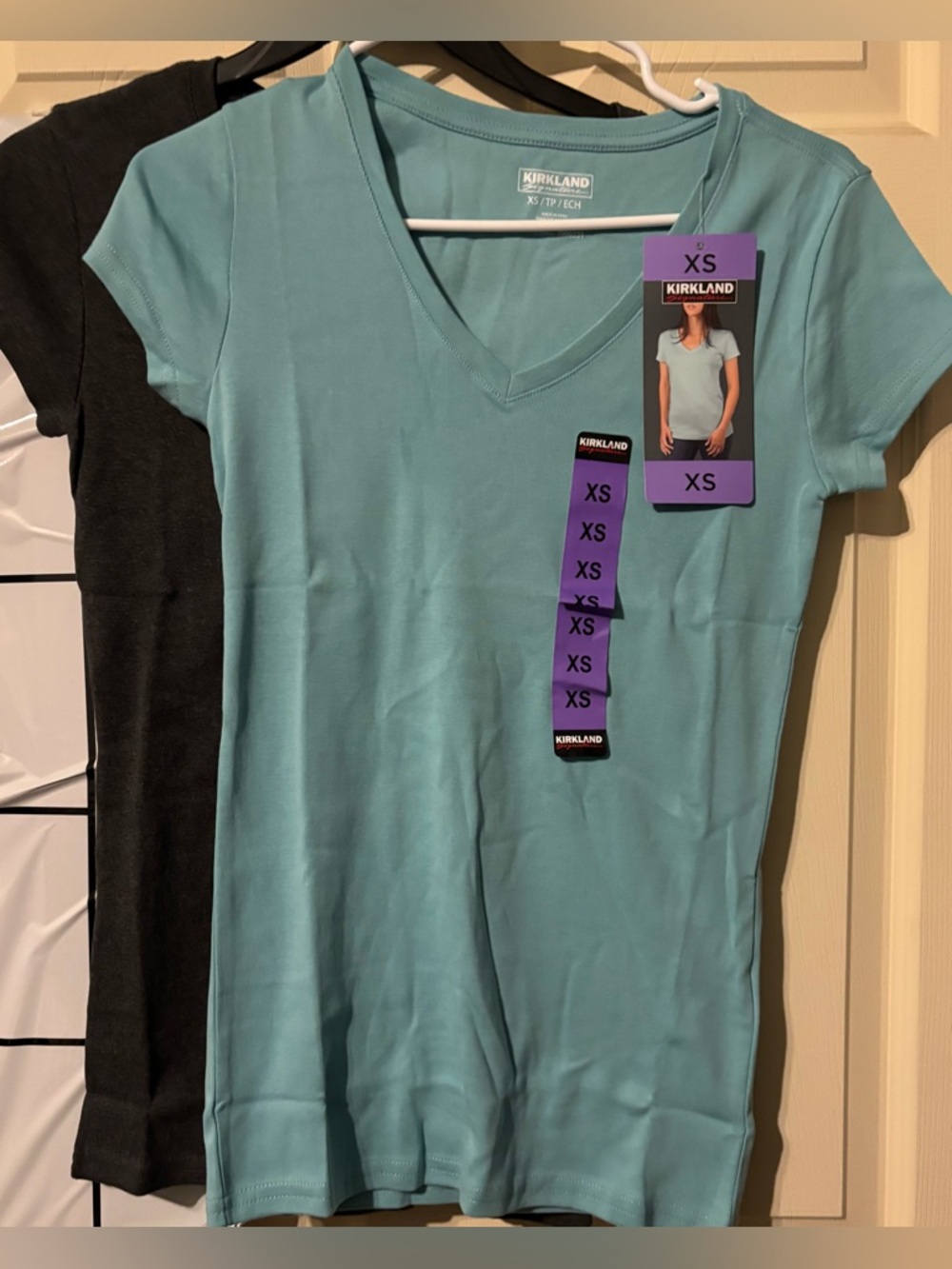 2 NWT Kirkland Signature Women's V-Neck Tee in Teal and Black - XS